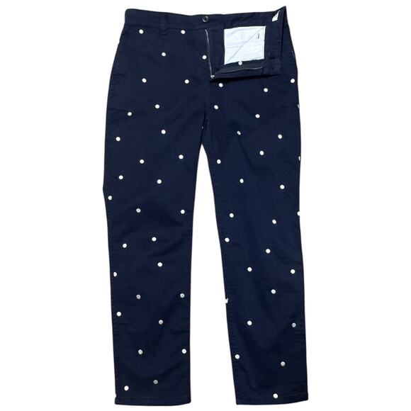 J.Crew Vintage Straight Pants Blue Metallic Embroidered Polka Dots 28 - Picture 2 of 4
